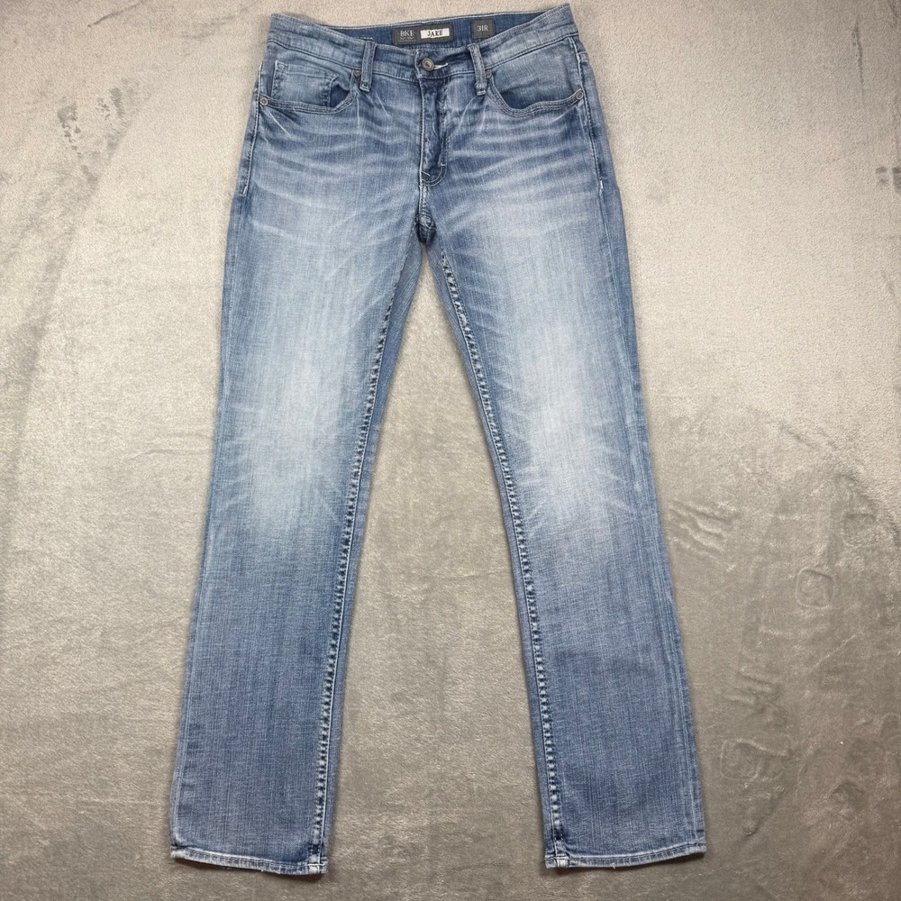 BKE Jake Straight Leg Jeans Light Wash Denim Size 31R Whiskered Faded Classic
